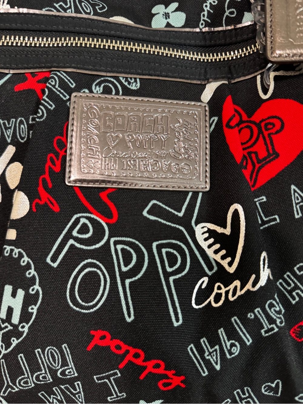 Coach Poppy 2010 Graffiti Glam Tote Shoulder Bag Black Red Silver Style 13852 - Picture 4 of 16